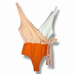 Cupshe Colorblock Wrap Tie One Piece Swimsuit Colorblock XS Beach